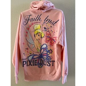 Disney Tinkerbell Pink Hoodie Faith Trust Pixie Dust Graphic Sweatshirt Medium
